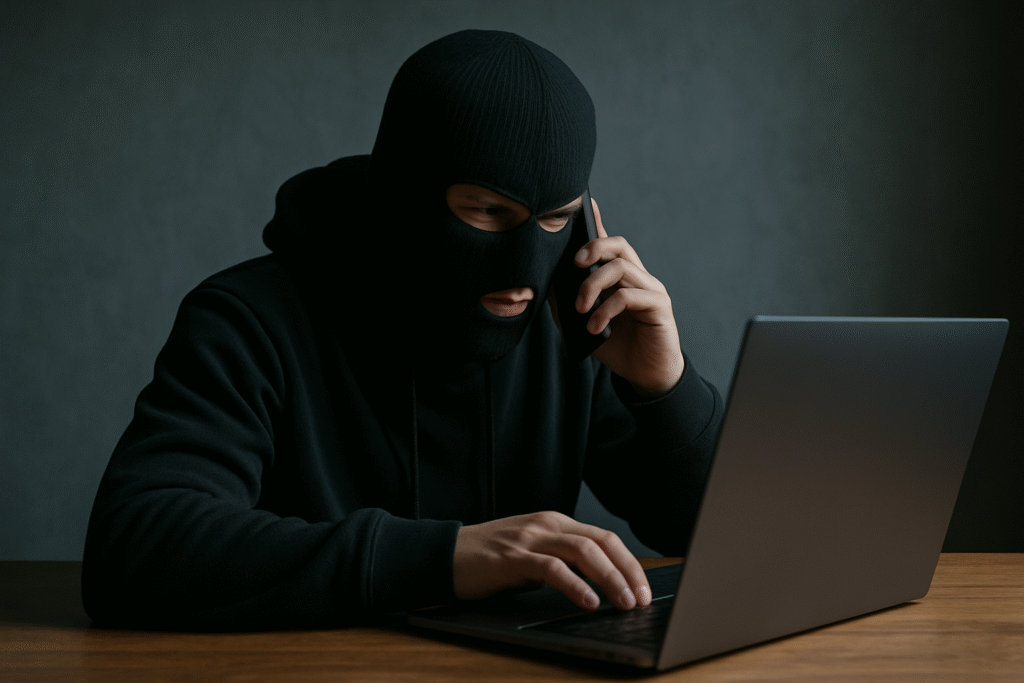 Un escroc en ligne appelle une victime