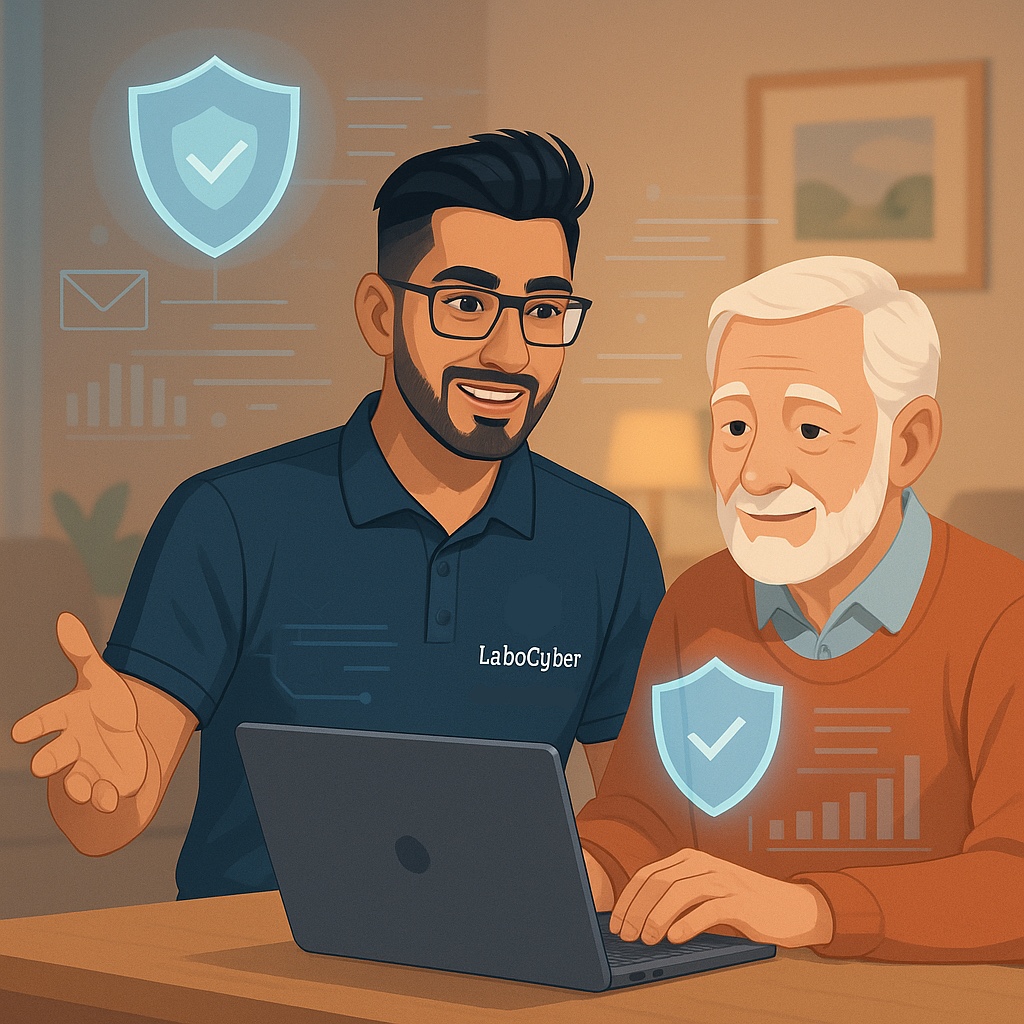 Un intervenant labocyber qui assiste une personne à sécuriser son réseau